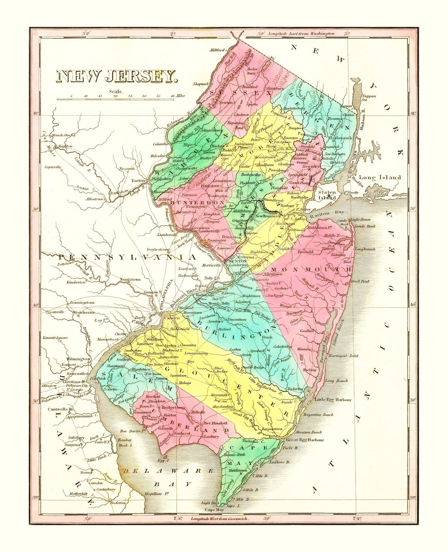 Vintage Map of New Jersey, 1831