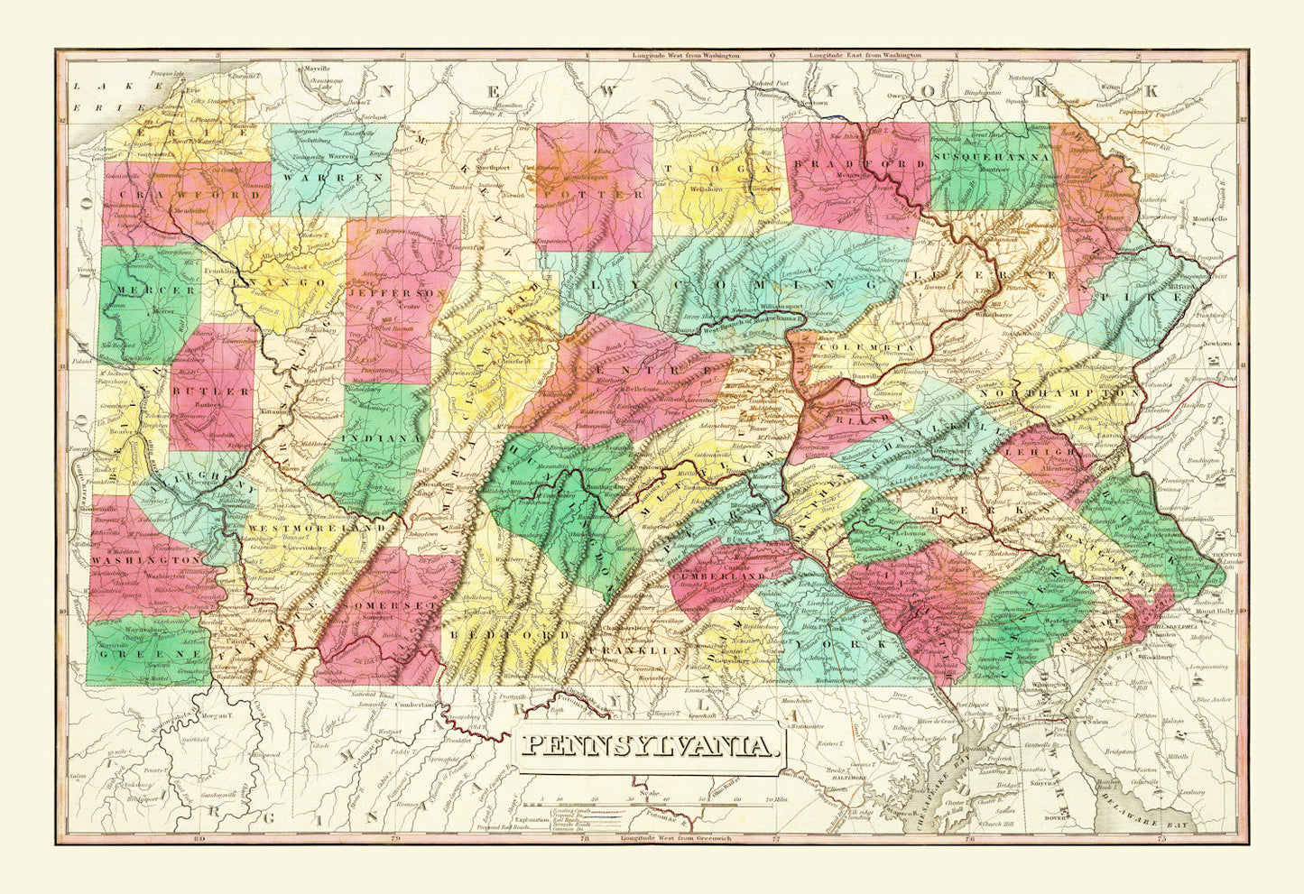 Vintage Map of Pennsylvania, 1831