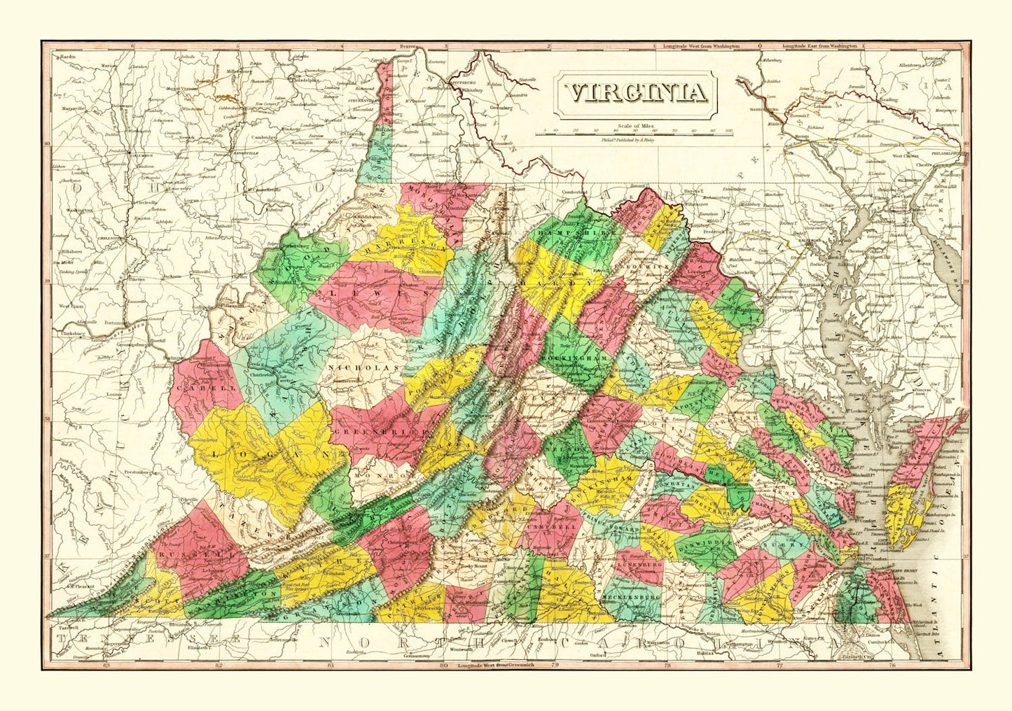 Vintage Map of Virginia, 1831