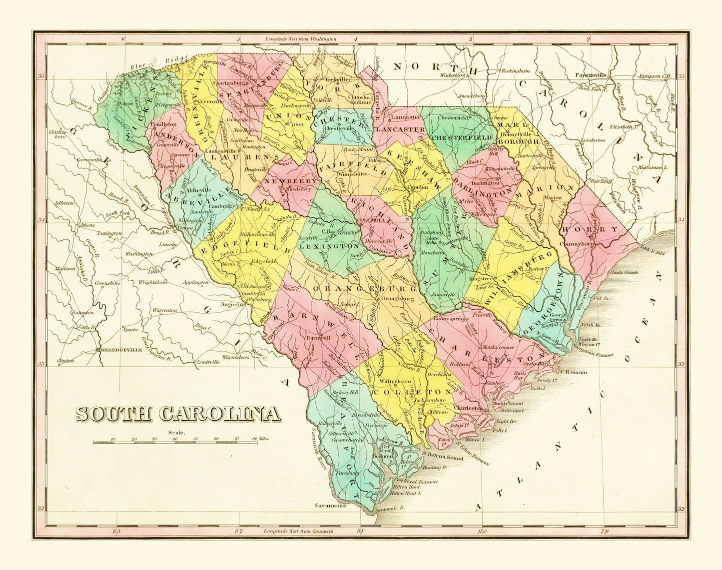 Vintage Map of South Carolina, 1831