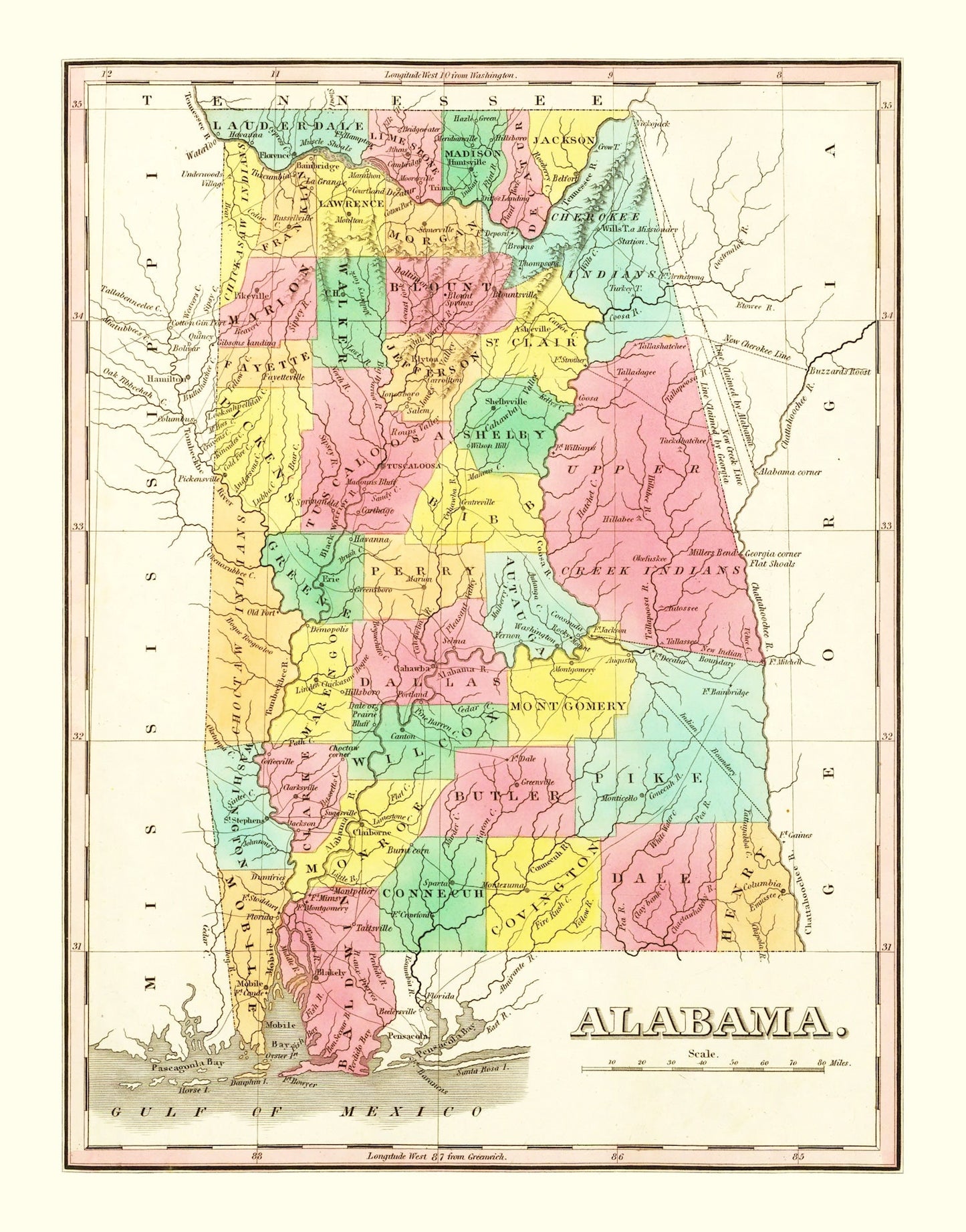 Vintage Map of Alabama, 1831