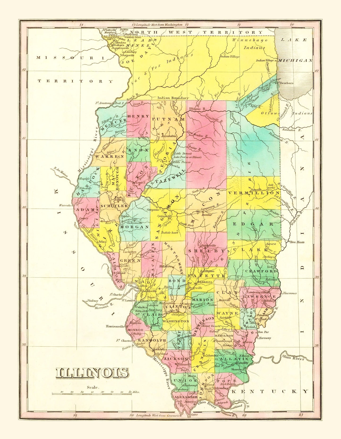 Vintage Map of Illinois, 1831