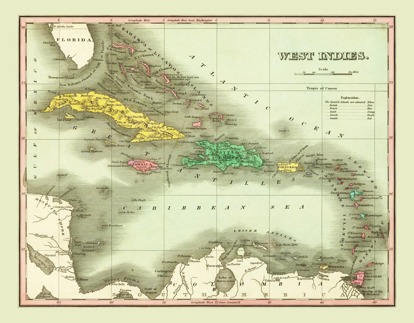 Vintage Map of the West Indies, 1831