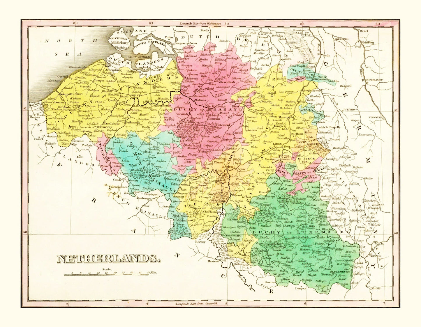 Vintage Map of Netherlands, 1831