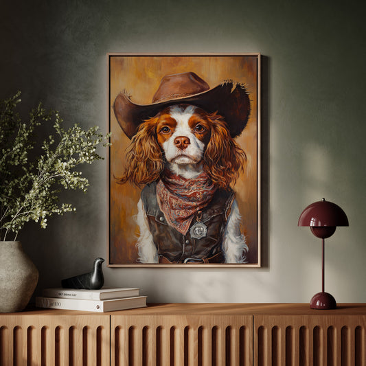 Western Cavalier Cowgirl Dog Art Print