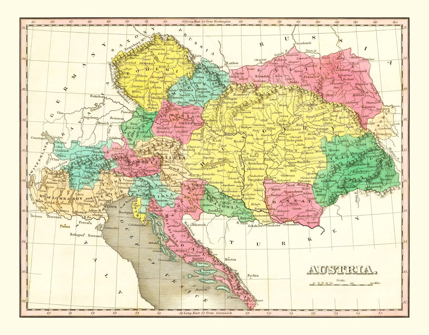 Vintage Map of Austria, 1831