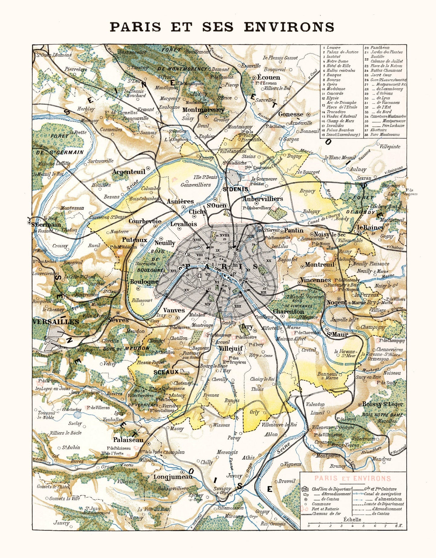 Vintage Map of Paris, France, 1900