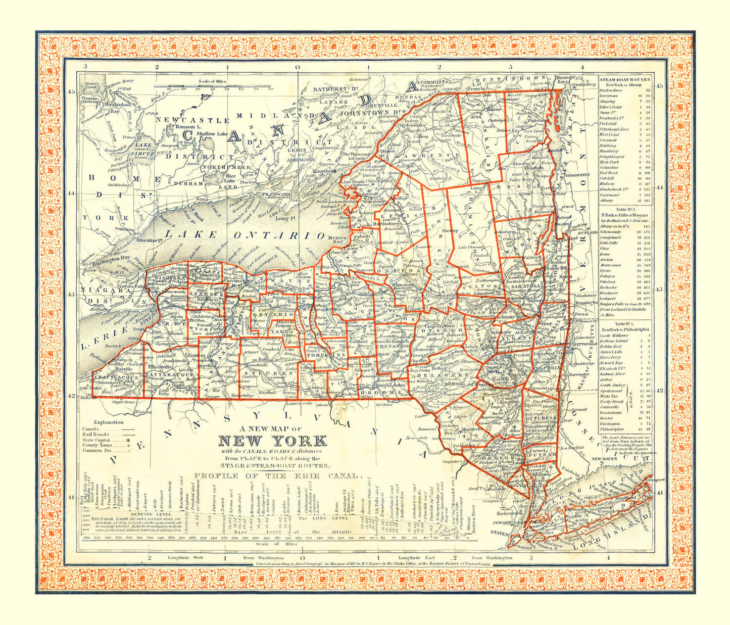 Vintage Map of New York, 1846