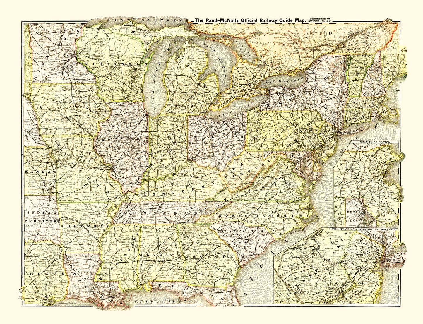 Vintage Railroad Map of the United States, 1877