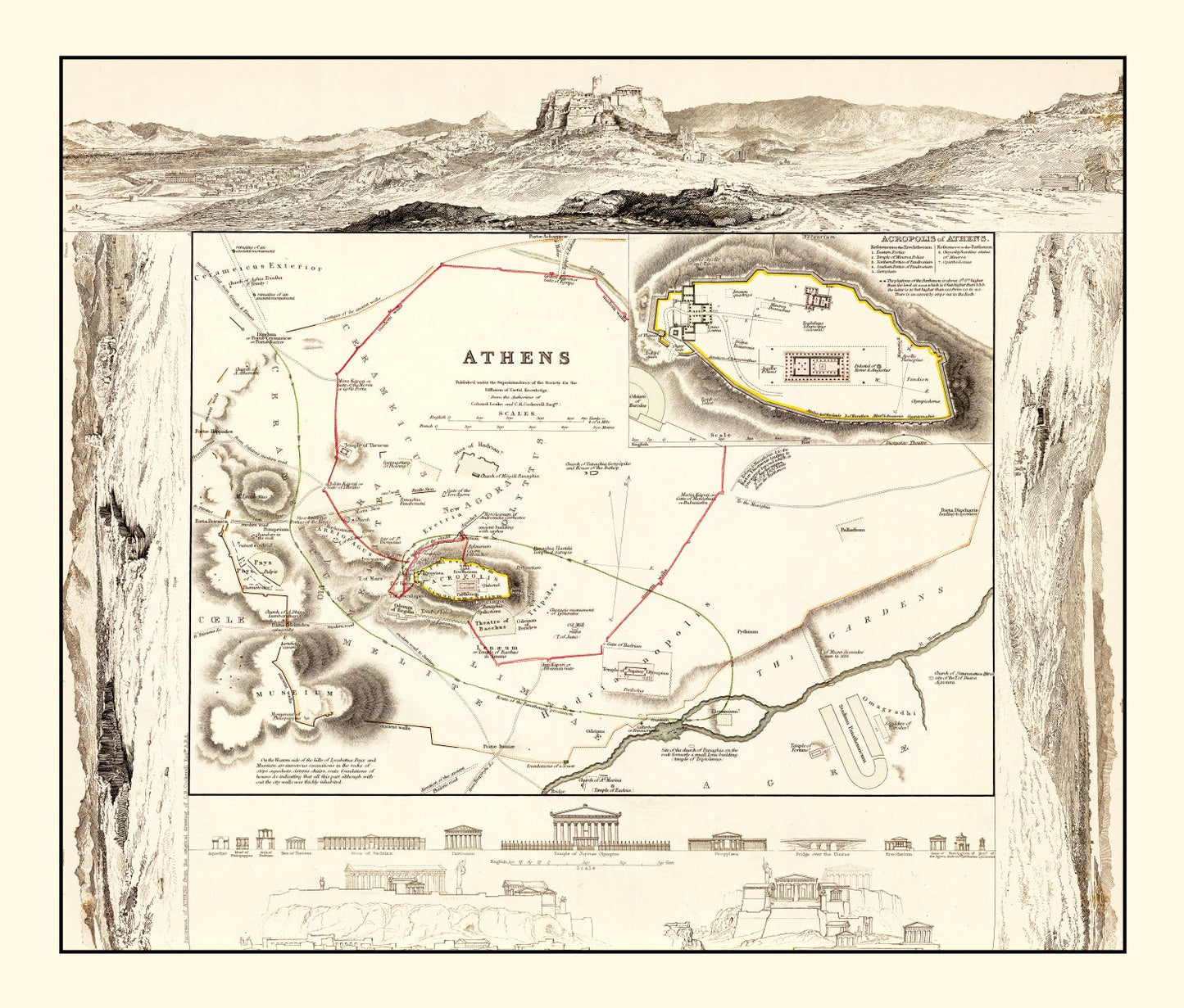 Vintage Map of Athens, Greece, 1832