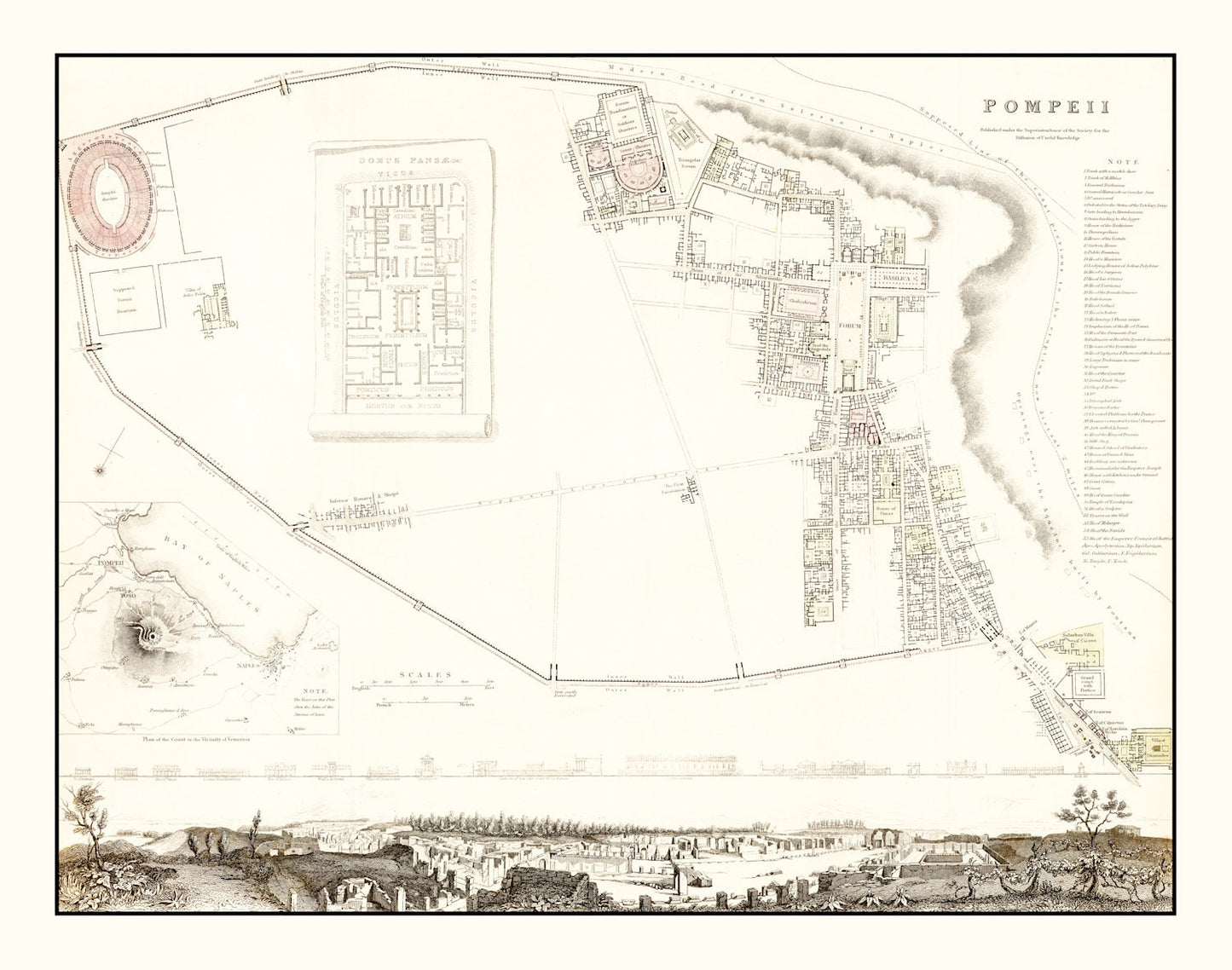 Vintage Map of Pompeii, Italy, 1832