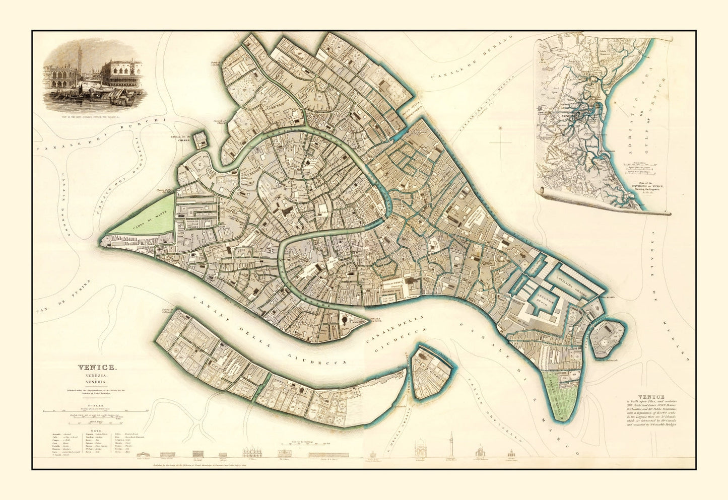 Vintage Map of Venice, Italy, 1838