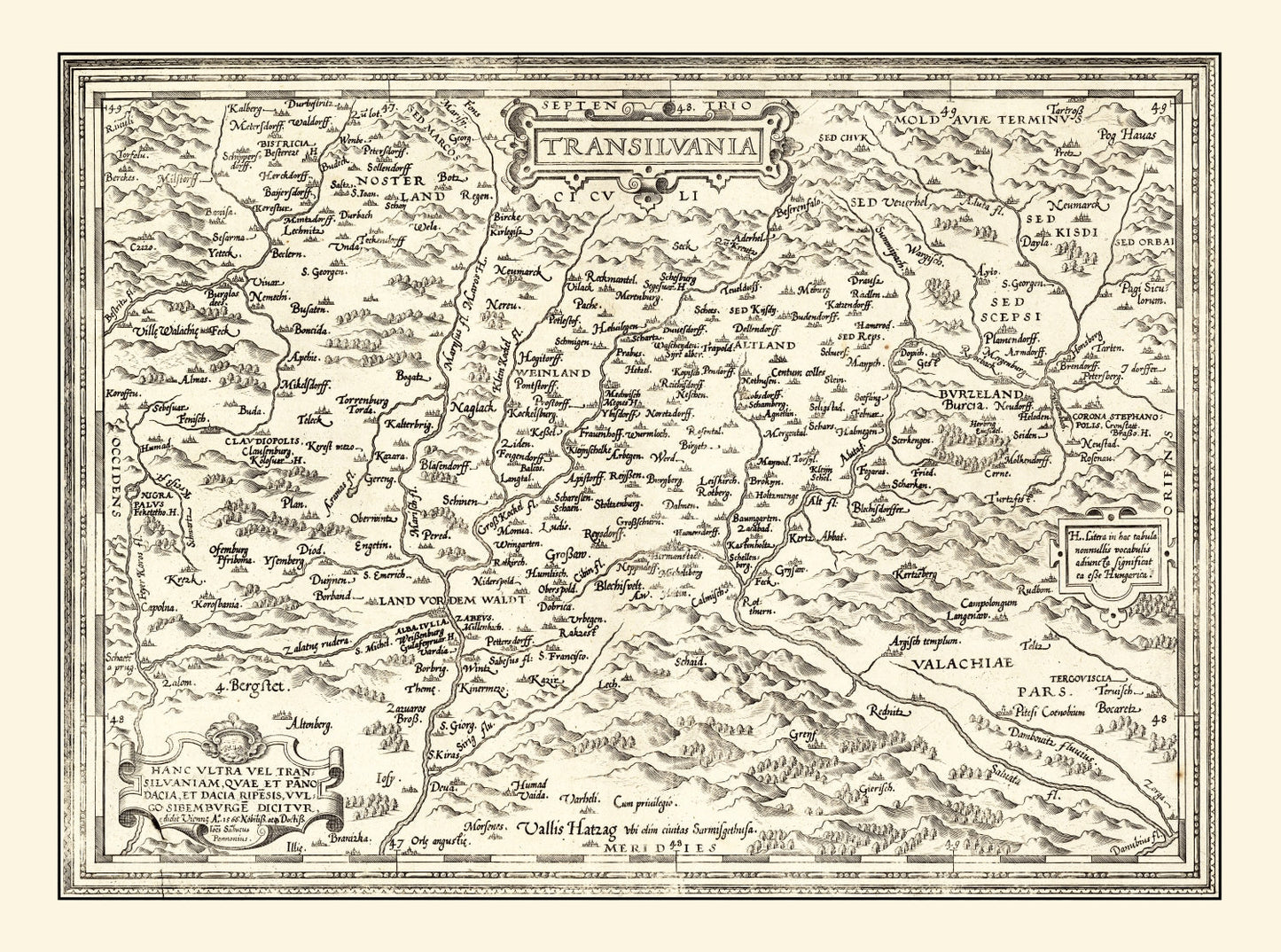 Vintage Map of Transylvania, 1665