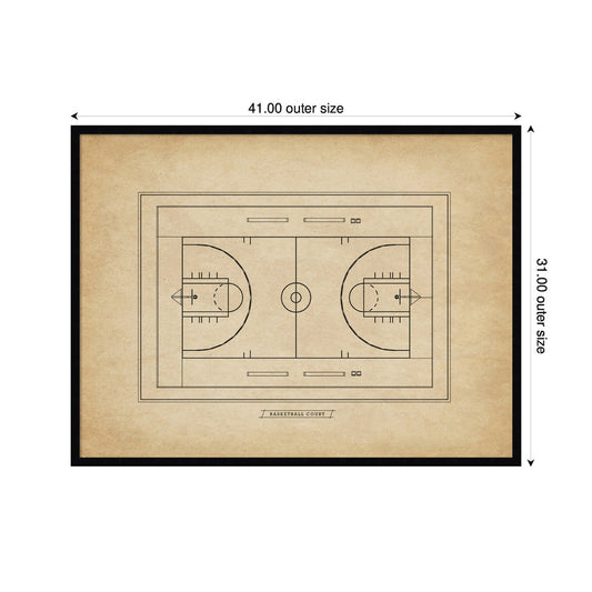 Vintage Sports Basketball Court Diagram Horizontal by The Creative Bunch Studio Framed Wall Art Print