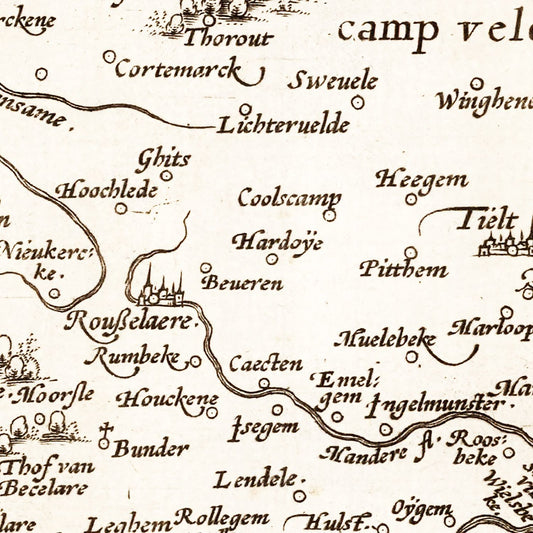 Vintage Map of Flanders, Belgium, 1570