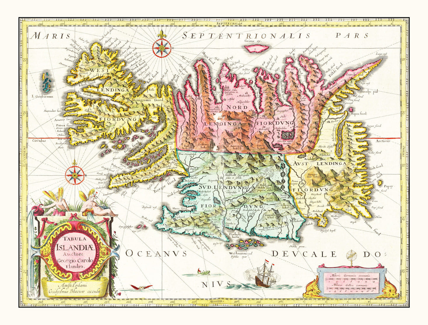 Vintage Map of Iceland, 1665