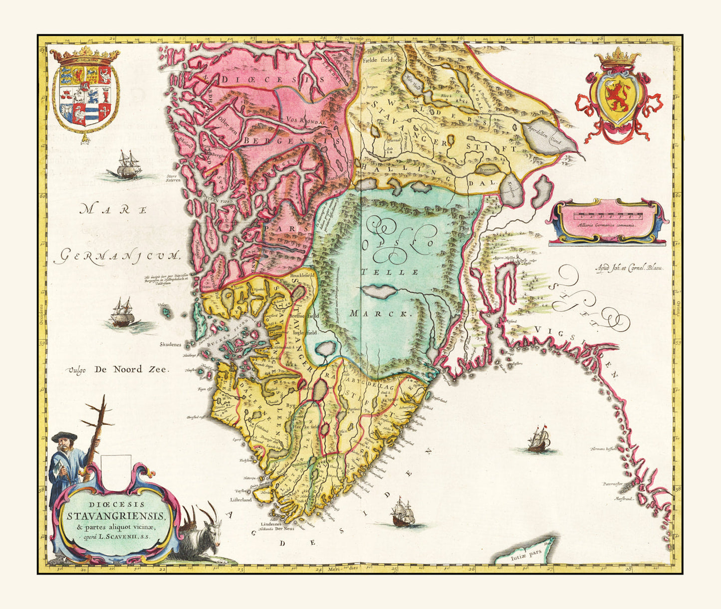 Vintage Map of Oslo, Norway, 1665