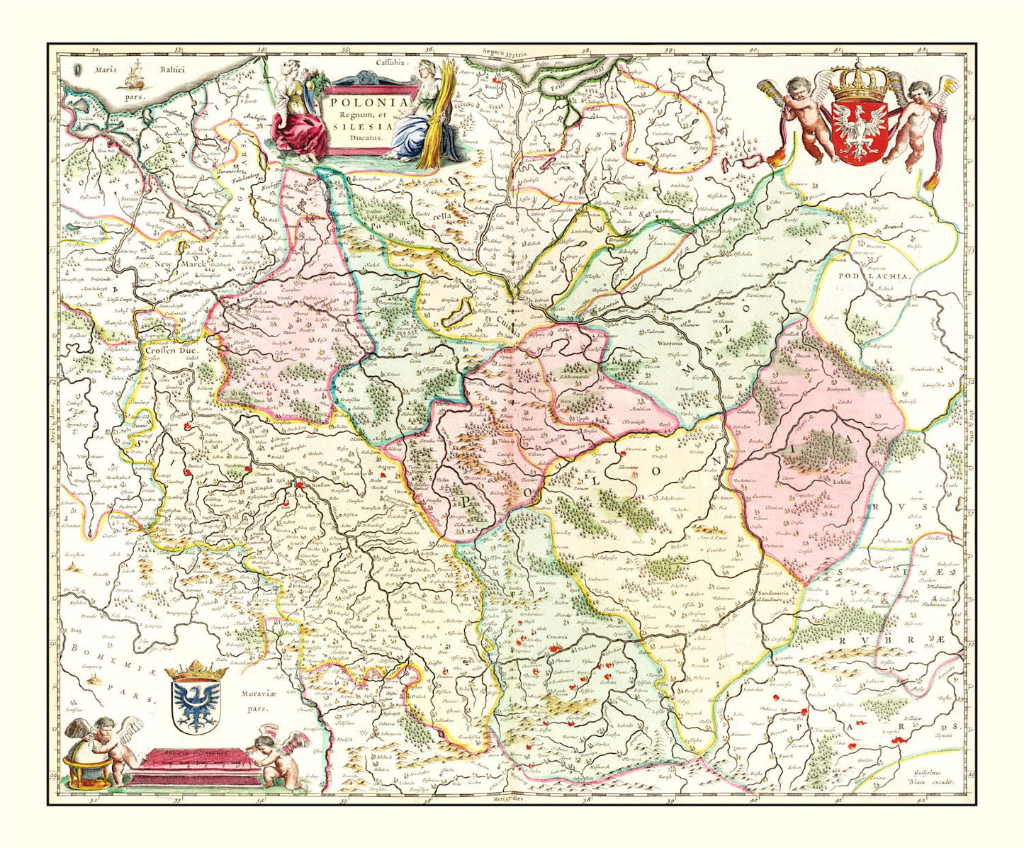 Vintage Map of Poland, 1665 (I)