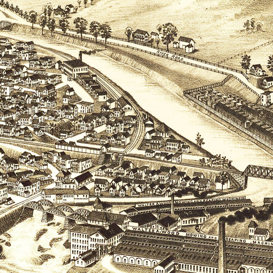 Vintage Map of Hoosick Falls, Rensselaer County, New York, 1889