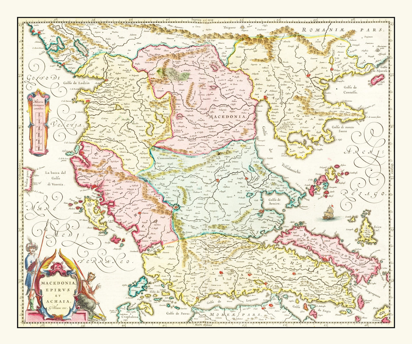 Vintage Map of Macedonia & Greece, 1665