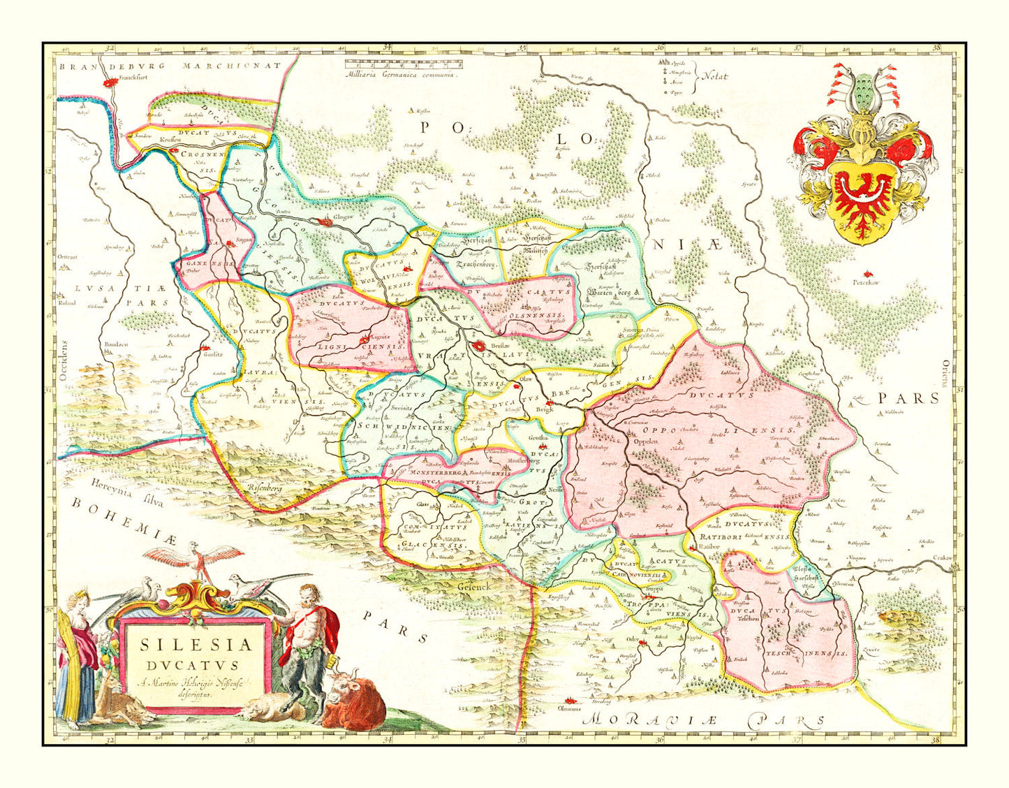 Vintage Map of Silesia, Germany, 1665