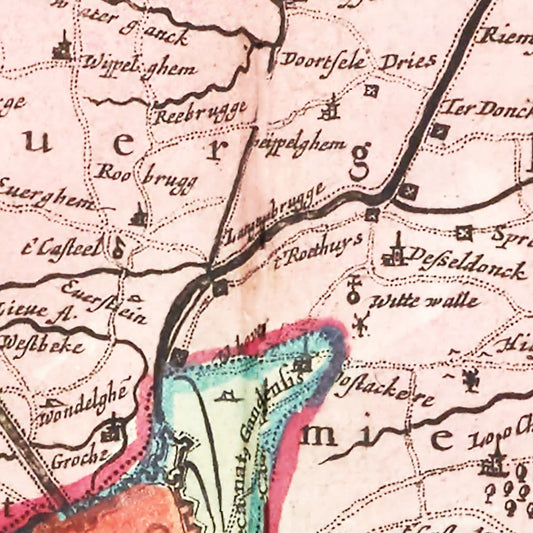 Vintage Map of the Ghent Area, Belgium, 1665