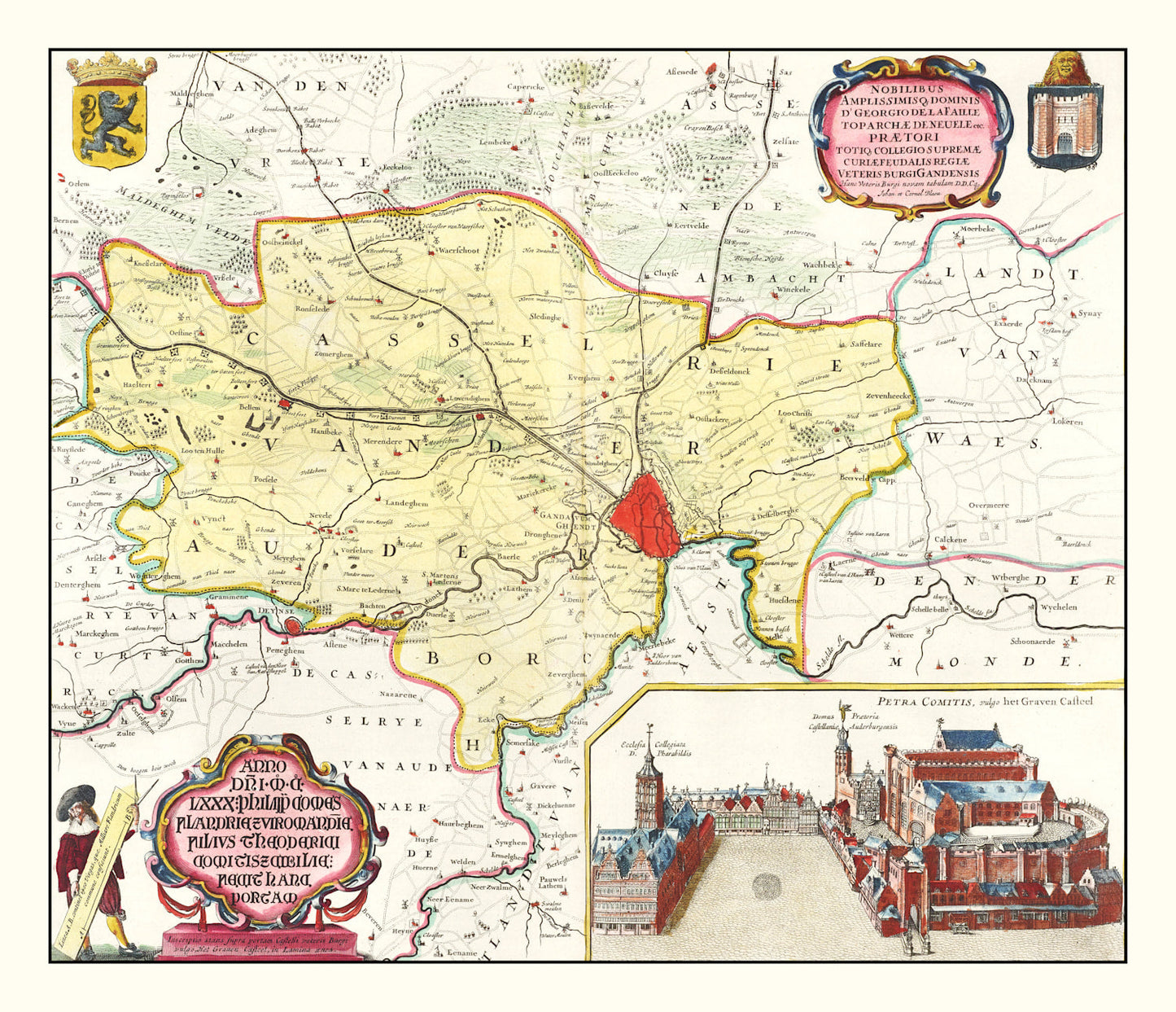 Vintage Map of Ghent, Belgium, 1665