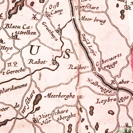 Vintage Map of Bruges and Ghent, Belgium, 1665