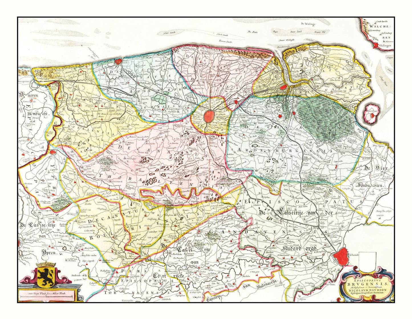 Vintage Map of Bruges and Ghent, Belgium, 1665