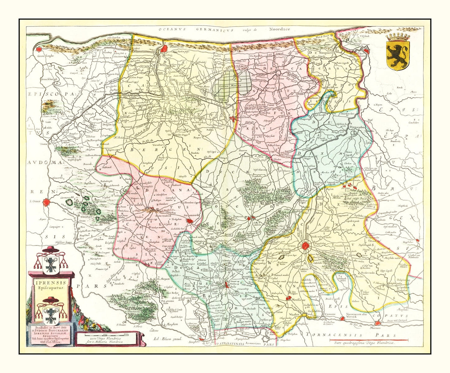 Vintage Map of Ypres, Belgium, 1665