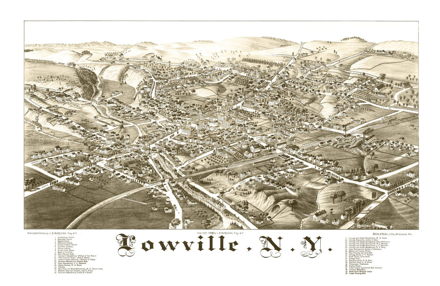 Vintage Map of Lowville, New York, 1885