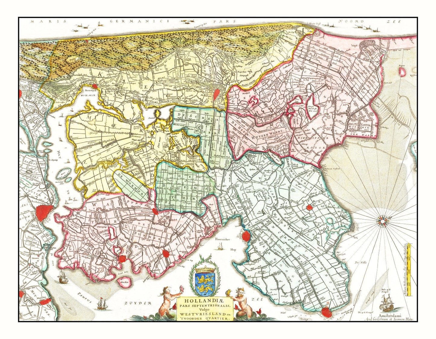 Vintage Map of Northern Holland, 1665