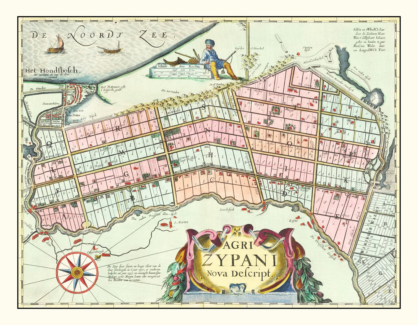 Vintage Map of Zijpe, Holland, 1665