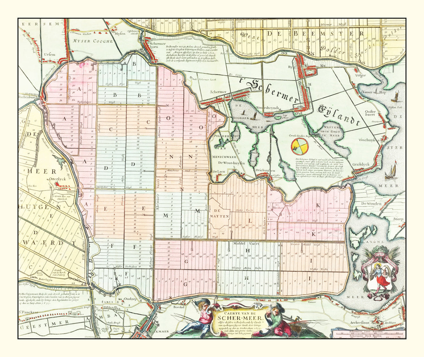 Vintage Map of Schermer, Holland, 1665