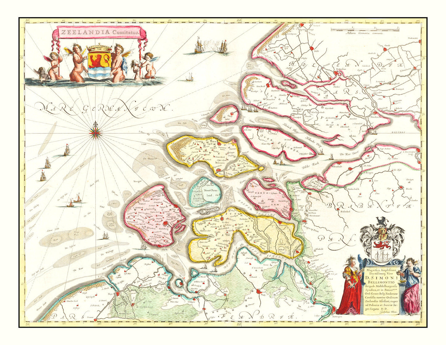 Vintage Map of Zeeland, Holland, 1665