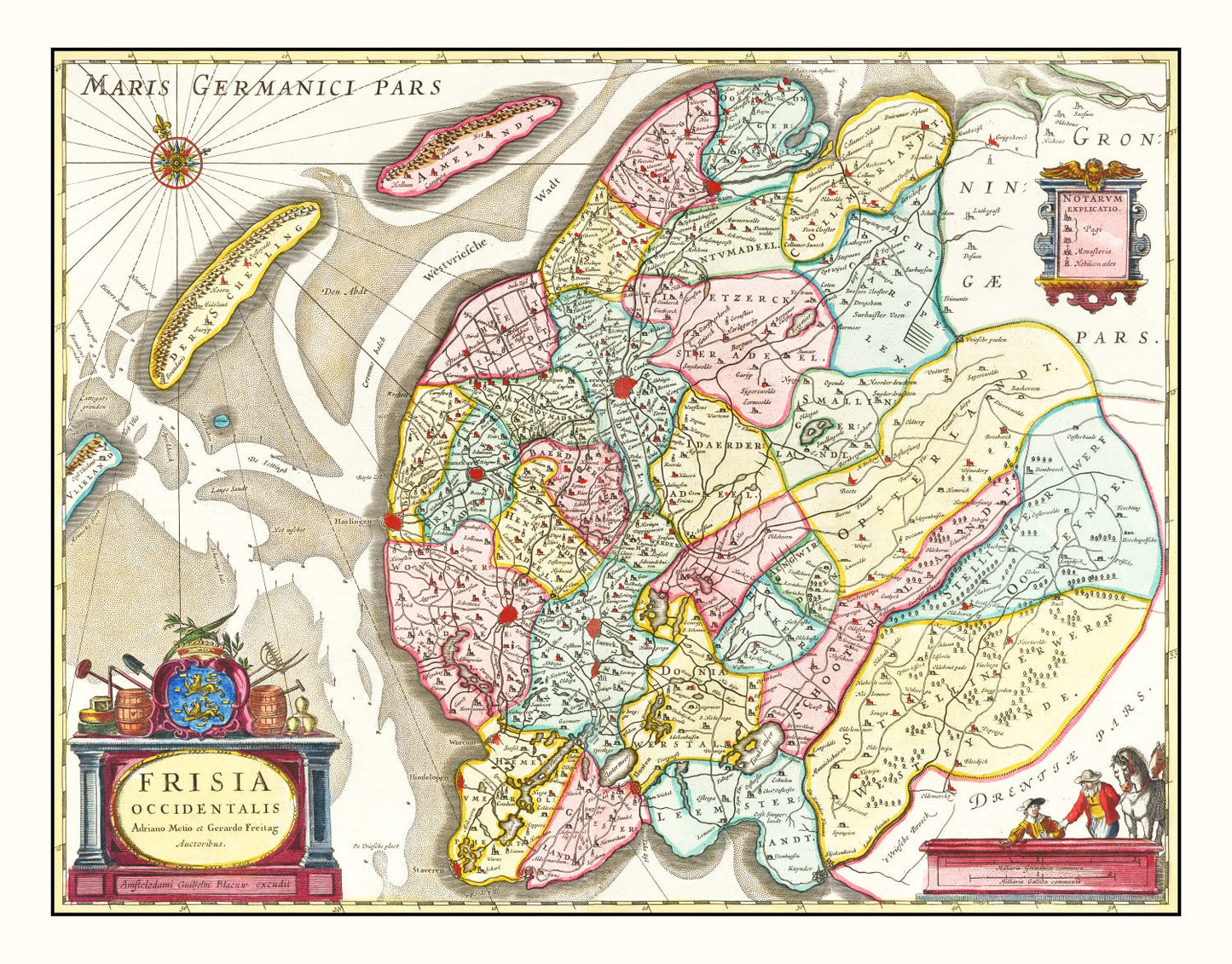 Vintage Map of West Friesland, Holland, 1665