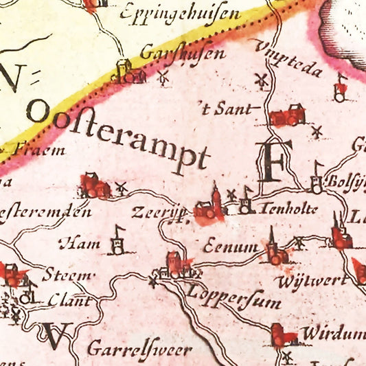 Vintage Map of Groningen, Holland, 1665