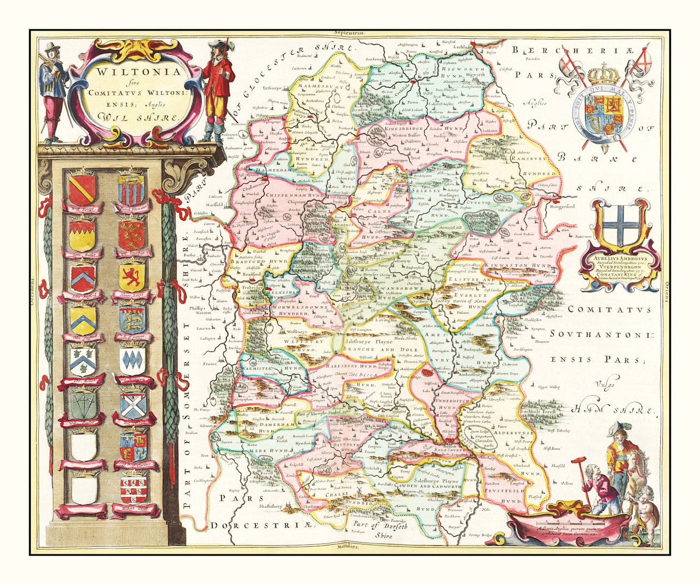 Vintage Map of Wiltshire, England, 1665