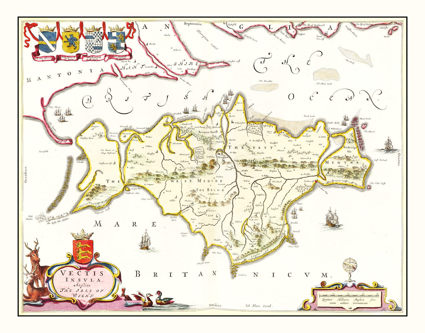 Vintage Map of the Isle of Wight, England, 1665