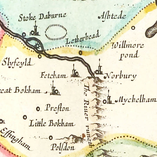 Vintage Map of Surrey, England, 1665