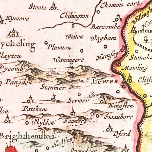 Vintage Map of Sussex, England, 1665