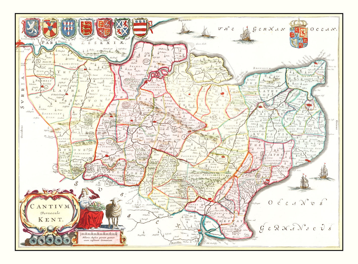 Vintage Map of Kent, England, 1665