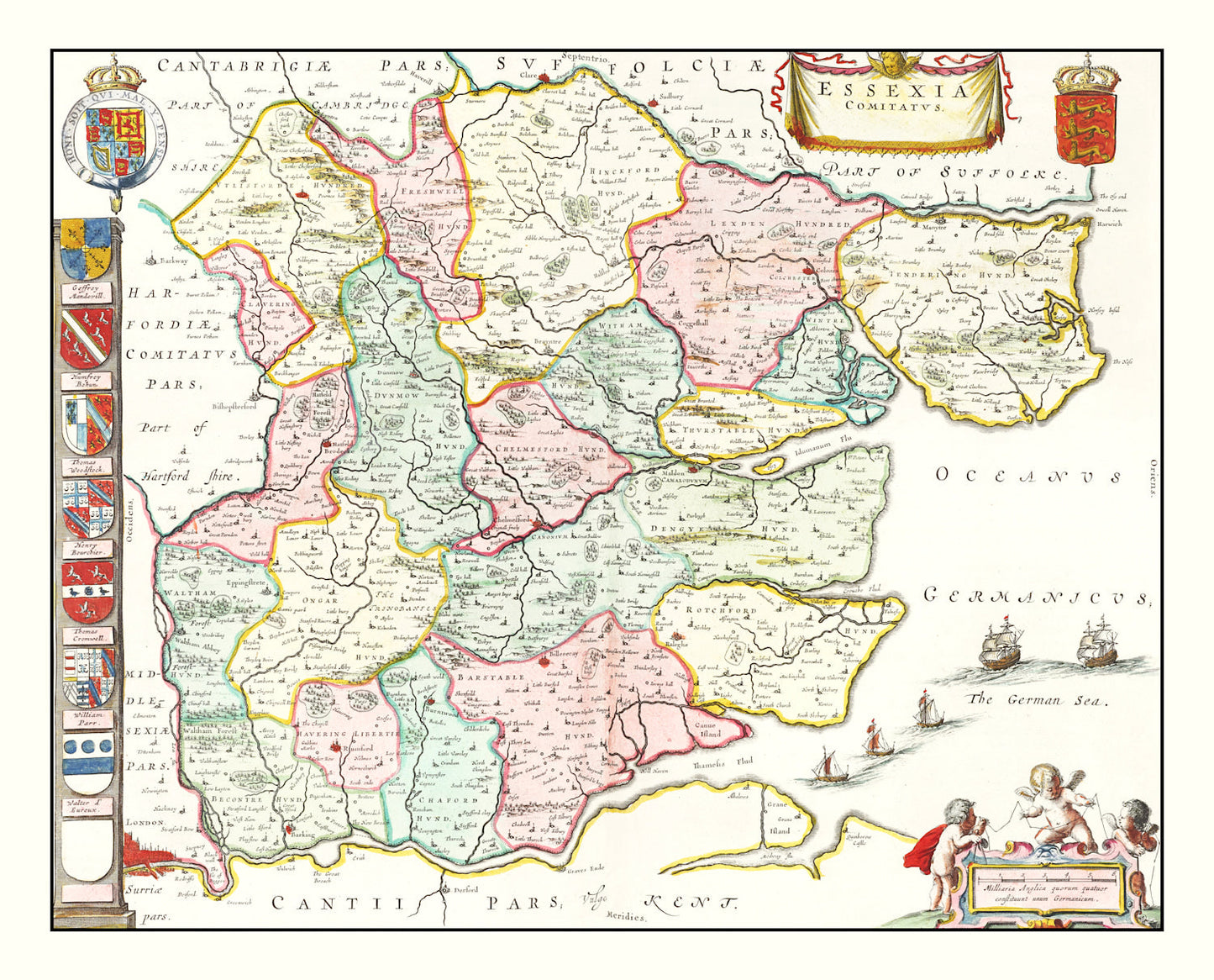 Vintage Map of Essex, England, 1665