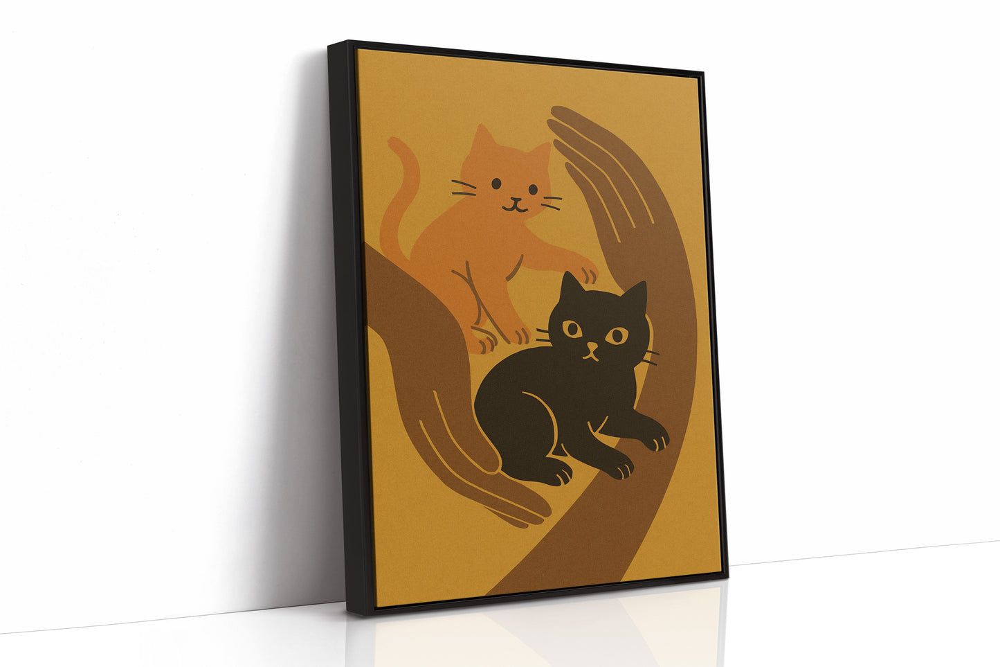 Two Cats Embrace Minimalist Cat Wall Art Print