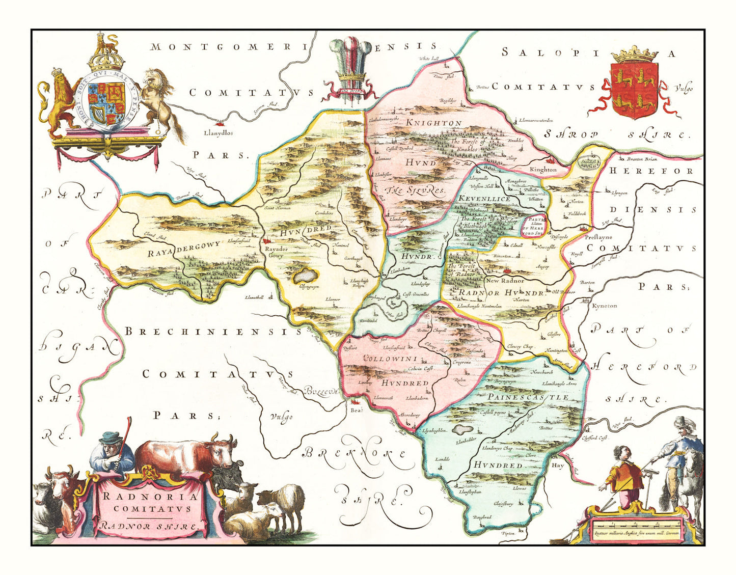 Vintage Map of Radnorshire, Wales, 1665