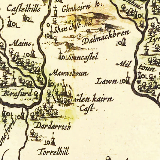 Vintage Map of Southern Scotland, 1665