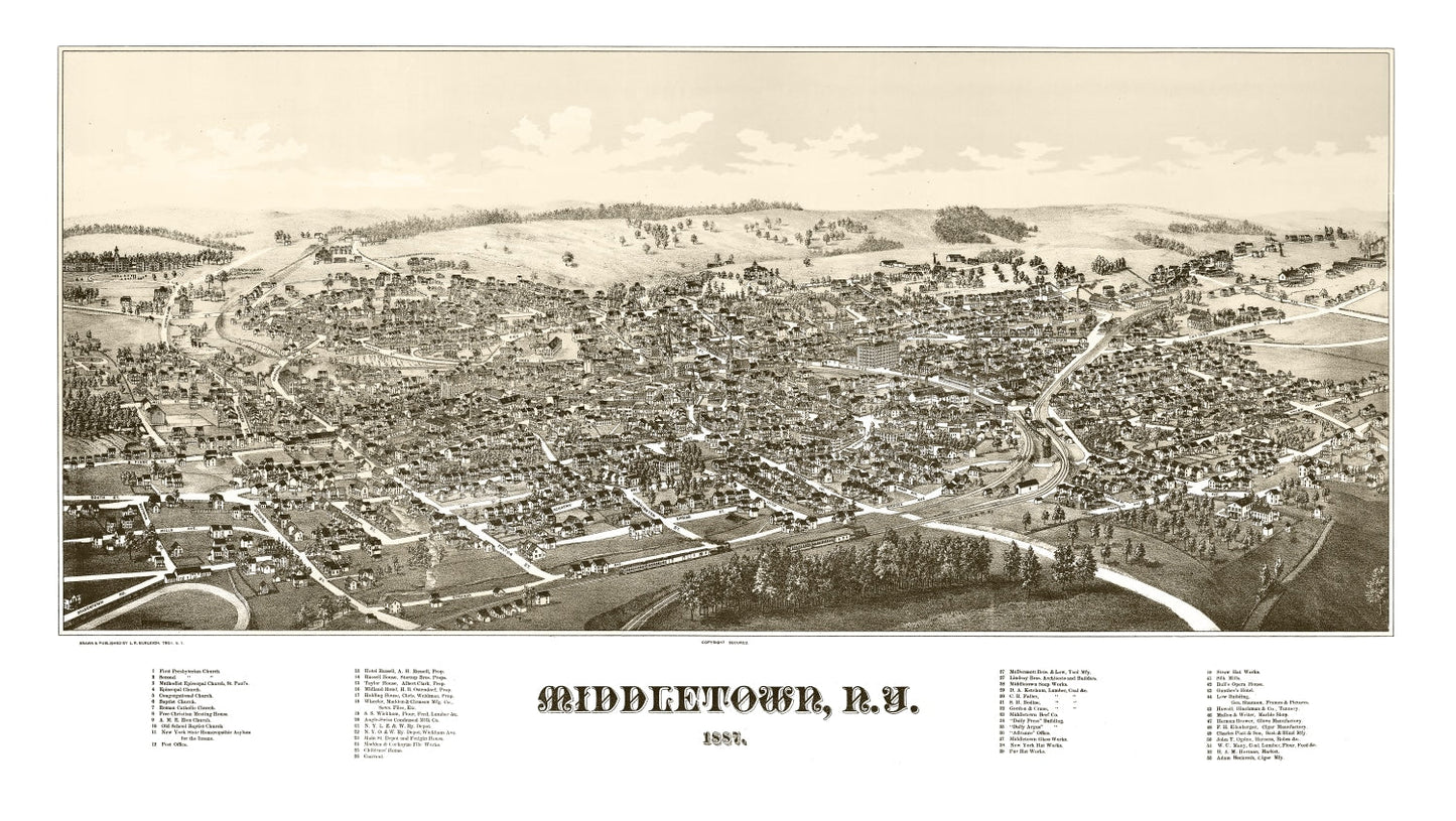 Vintage Map of Middletown, New York, 1887
