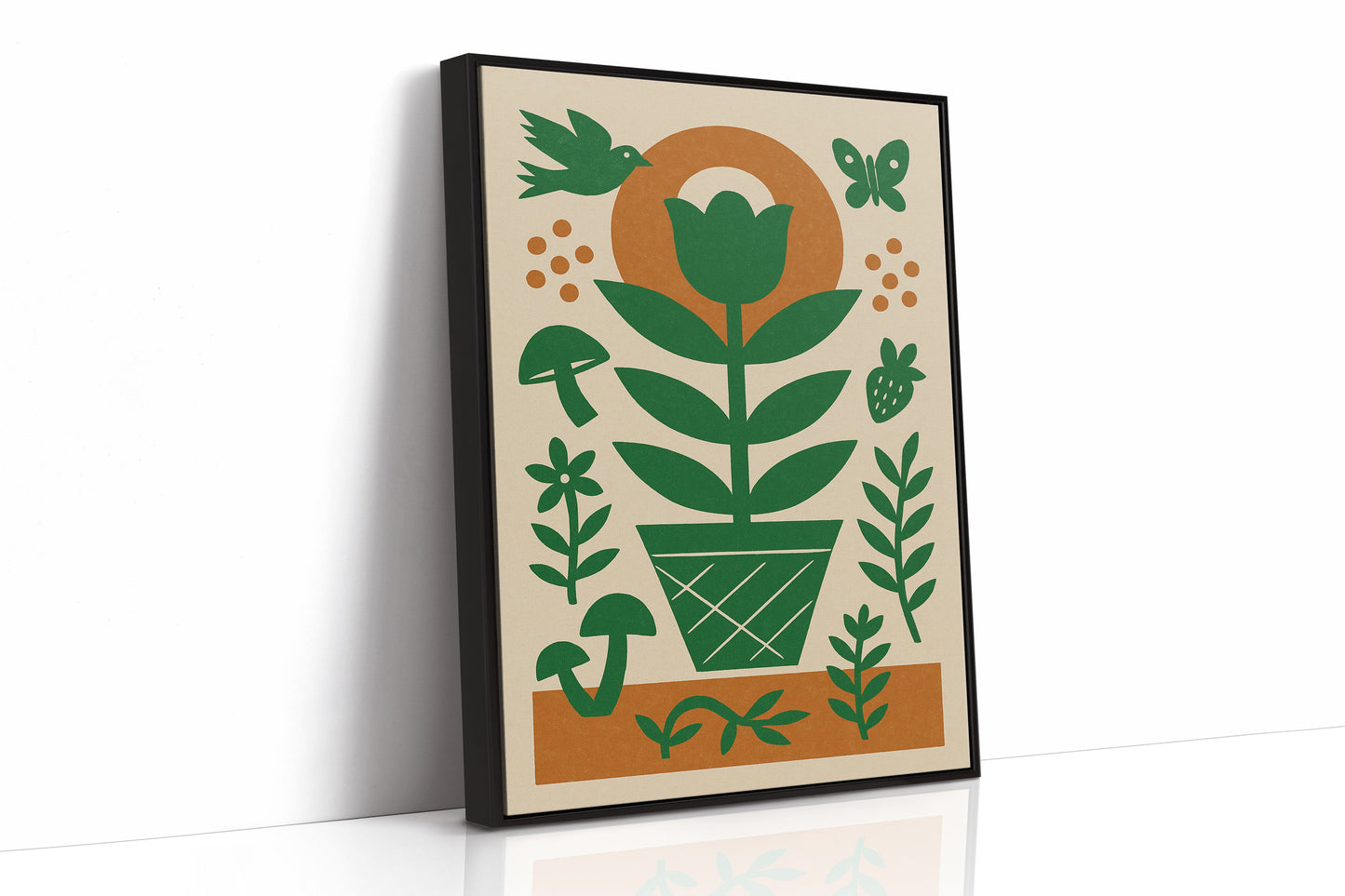 Folk Garden Wall Art - Bird, Butterfly and Tulip Print
