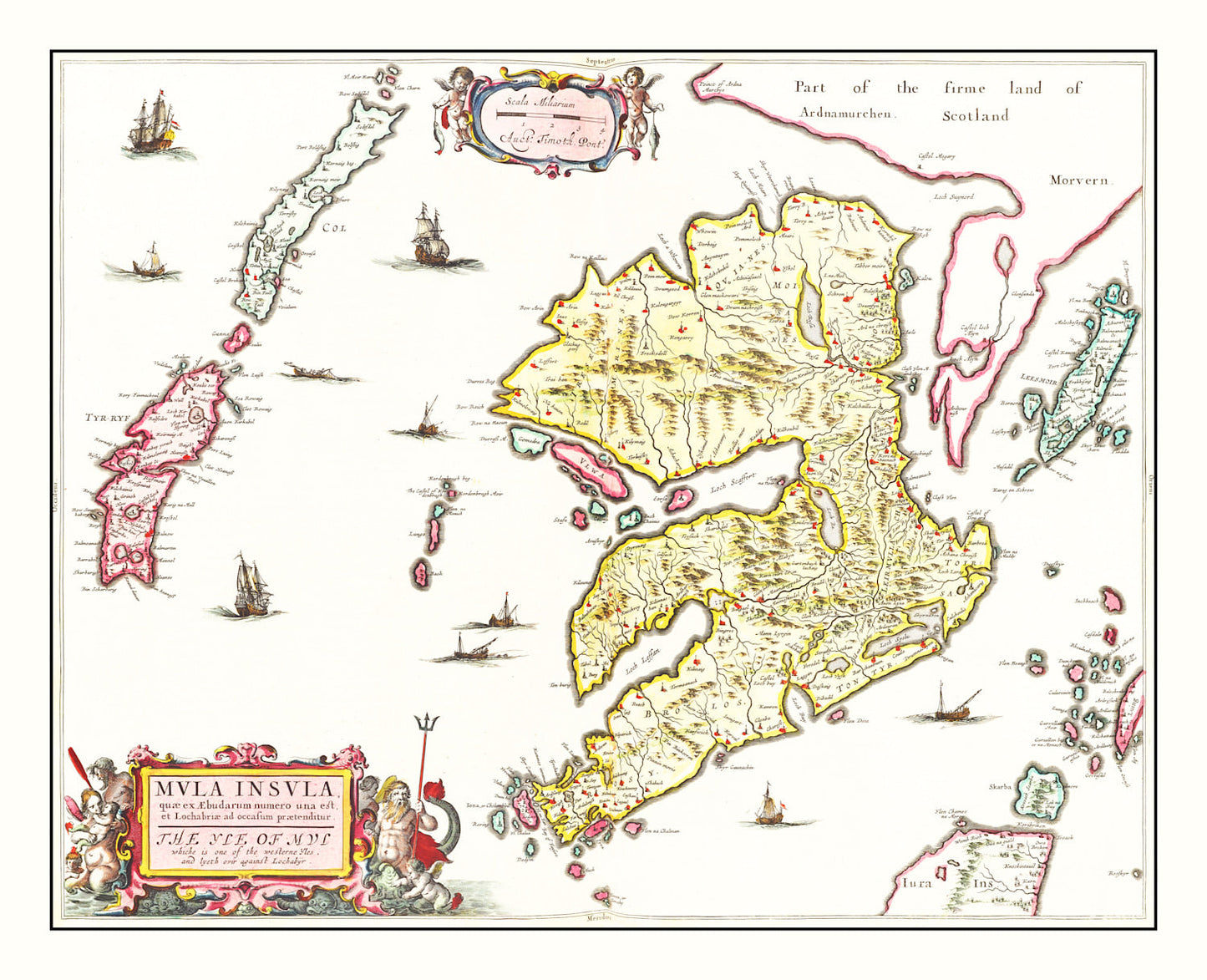 Vintage Map of the Isle of Mull, Scotland, 1665