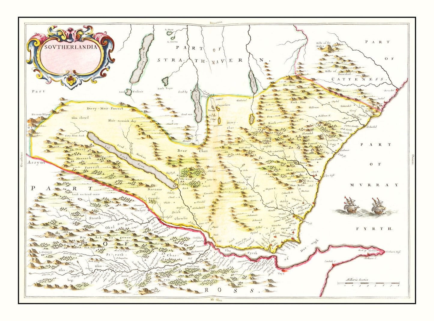 Vintage Map of Sutherland, Scotland, 1665